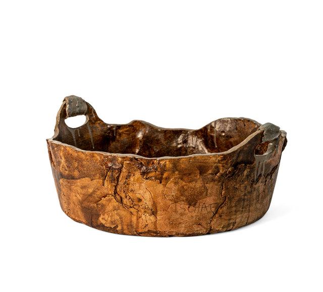 Rustic Container 4 by Jim Schatz — alternate view showing the crazed glaze and open, low form