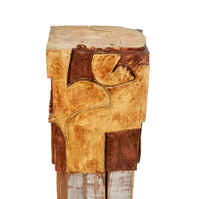 Figures of Presence Totem 1, 2026, ceramic and wood sculpture by Jim Schatz and Peter Souza Jr.