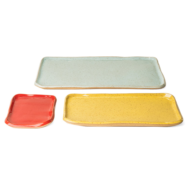 Medium Mod Platter Set in Sumac Red, Goldenrod Yellow, and Light Aqua Detail