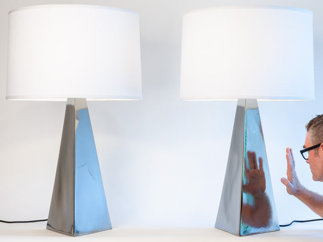 Pyramid Lamp Pair in Distressed Platinum