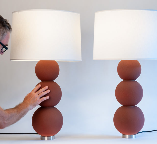 Triple Globe Lamp Pair in Rust Red