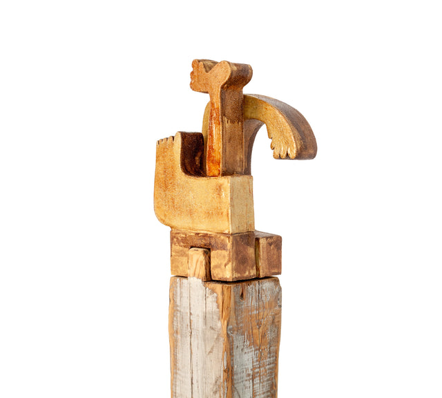 One-of-a-kind ceramic sculpture by J Schatz — totems, figures, and suspended forms shaped by hand.