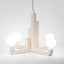 Four-arm white stoneware ceramic chandelier with frosted globes, J Schatz