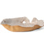 Ceramic bowl, side view with raw speckled exterior and folded rim, J Schatz