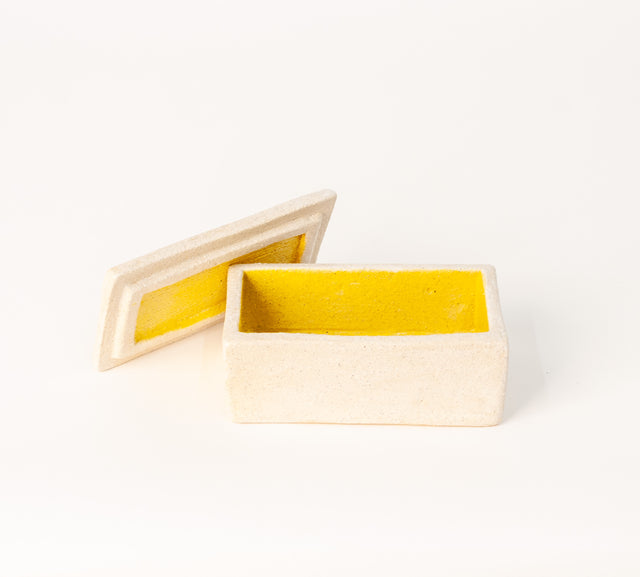 Ceramic lidded box, raw stoneware exterior, J Schatz