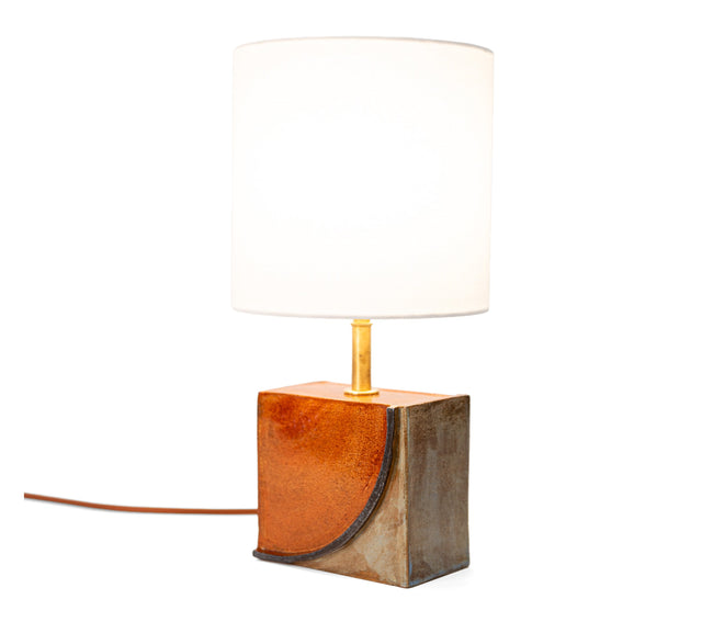 Geometria brick lamp 2, angled view of the quarter arc and grey side, by Jim Schatz, J Schatz