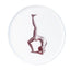 Brown oxide transfer of an inverted figure with one leg vertical on stoneware Gestures plate, J Schatz.