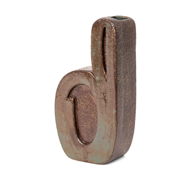 Ribbon vessel 3, angled view of the bronze glaze and green wash, by Jim Schatz, J Schatz