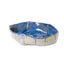 Slab-built stoneware bowl with a deep blue glaze inside and drips down a pale exterior, by Peter Souza Jr., J Schatz
