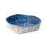 Slab-built stoneware bowl, alternate view of the folded walls and blue drips, by Peter Souza Jr., J Schatz