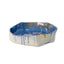 Slab-built stoneware bowl, low side view of the blue glaze running over the rim, by Peter Souza Jr., J Schatz