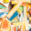 Detail of worn paint surfaces and stacked wood fragments, J Schatz
