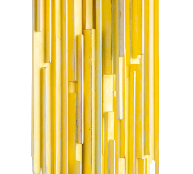 Wall sculpture, angled view of soft-wash painted forms, J Schatz