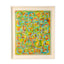 Framed painting of layered acrylic and watercolor in orange, green, blue, and yellow over wood, J Schatz