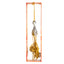 Tall vertical wall sculpture in wood, rope, pulley, and acrylic, J Schatz