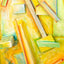Detail of painted wood blocks and slats under a single wash of color, J Schatz