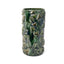 Deep green glazed stoneware vessel, alternate view of the triangles and glaze runs, by Peter Souza Jr., J Schatz