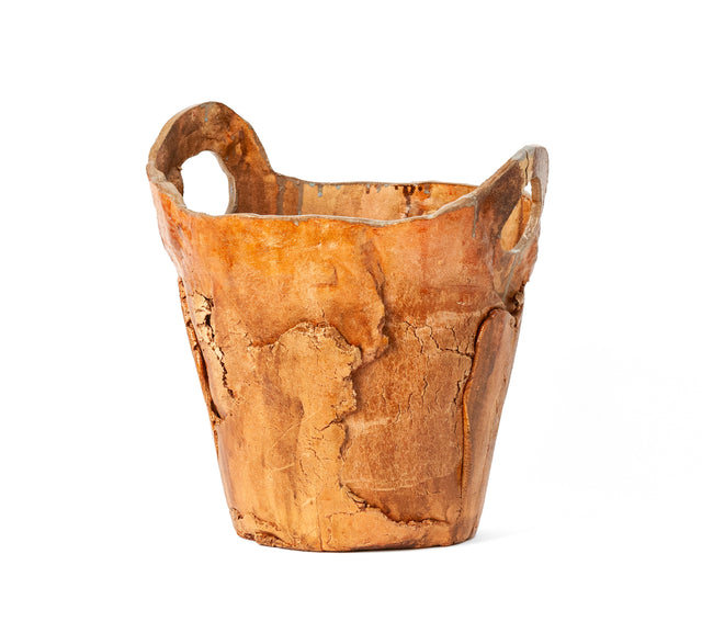 Rustic Container 1 by Jim Schatz — opposite three-quarter view with fissured, matte clay texture and earthen orange glaze