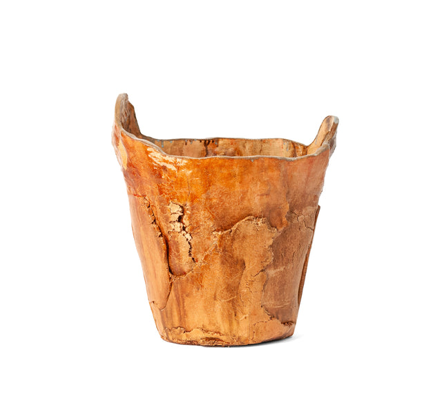 Rustic Container 1 by Jim Schatz — front view of the hand-built vessel with its scalloped rim and weathered terracotta finish
