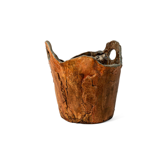 Rustic Container 3 by Jim Schatz — alternate view showing the fissured surface and earthen orange pooling into rust