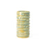 Stoneware vessel wrapped in overlapping clay bands under pale green and blue glaze, J Schatz