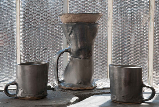 J Schatz Earth Brutal Coffeemakers and Mugs in Studio