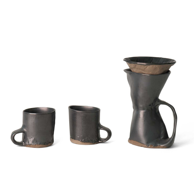 J Schatz Earth Brutal Coffeemaker and Two Mug Set