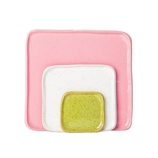 Small Mod Platter Set in Olive, White, and Pink