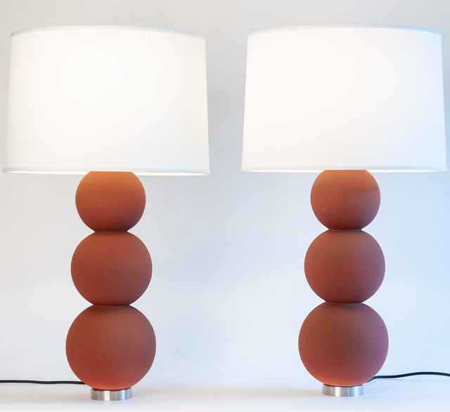 Triple Globe Lamp Pair in Rust Red